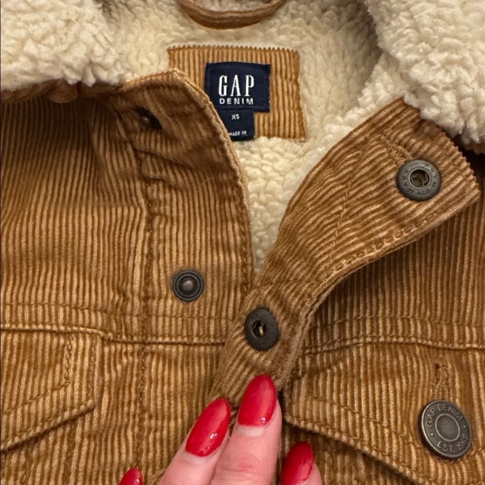 Too cute! GAP Kids Tan Corduroy Jacket with Sherpa Collar, sz XS